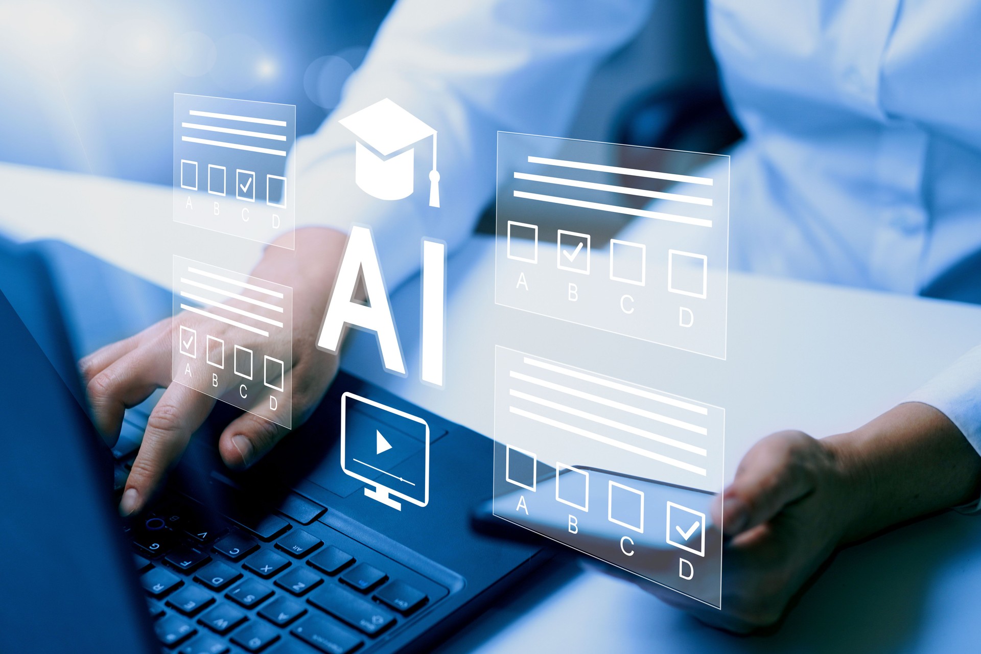 Education internet online digital technology concept. E-learning education, online internet course lessons, modern AI concept.